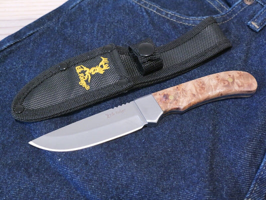 8" Fixed Blade Survival Knife Full Tang Wood Handle 4" Blade Nylon Sheath Medium