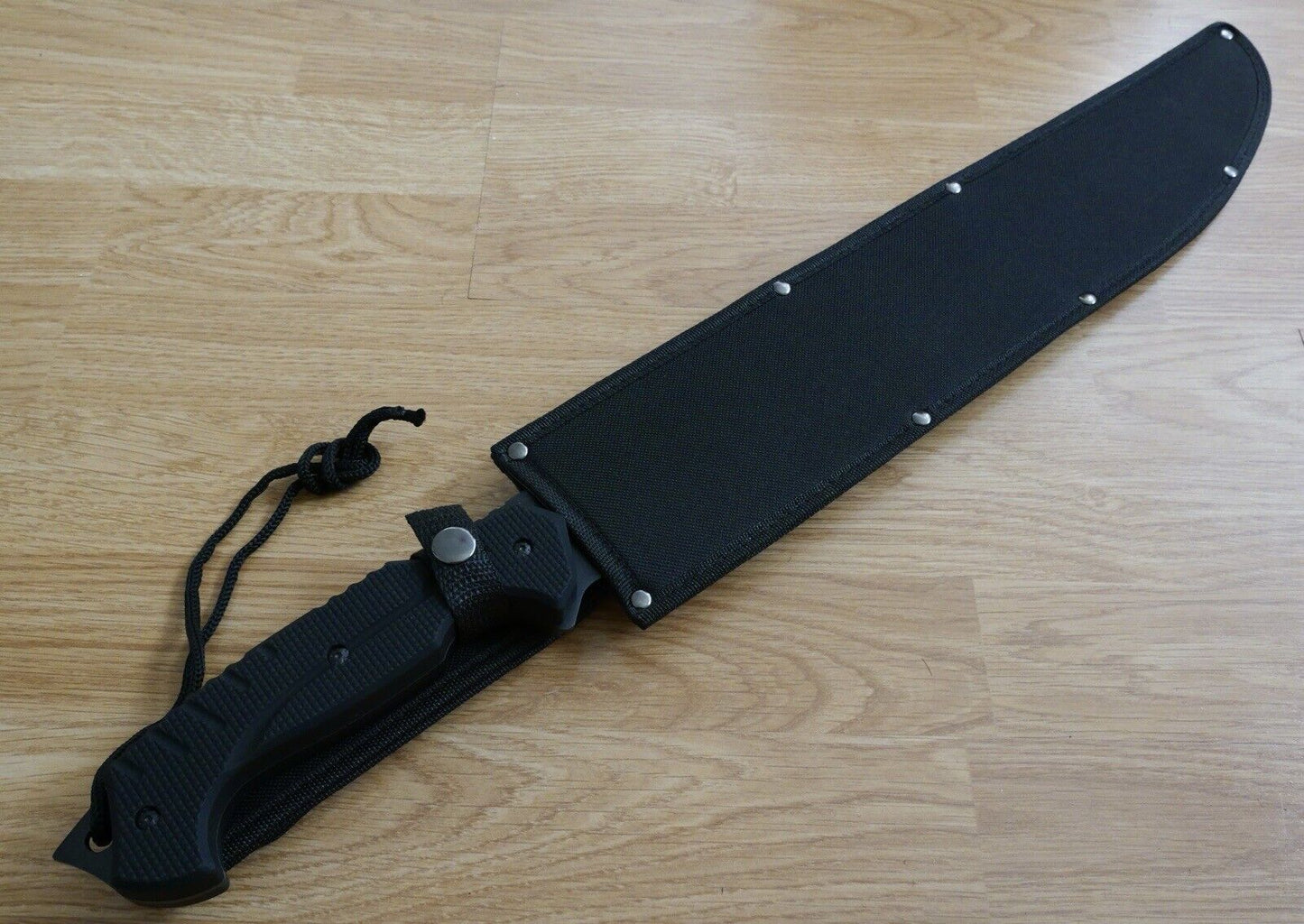 25” Black Machete Sawback Full Tang Rubber Handle Lanyard Glass Breaker Sheath