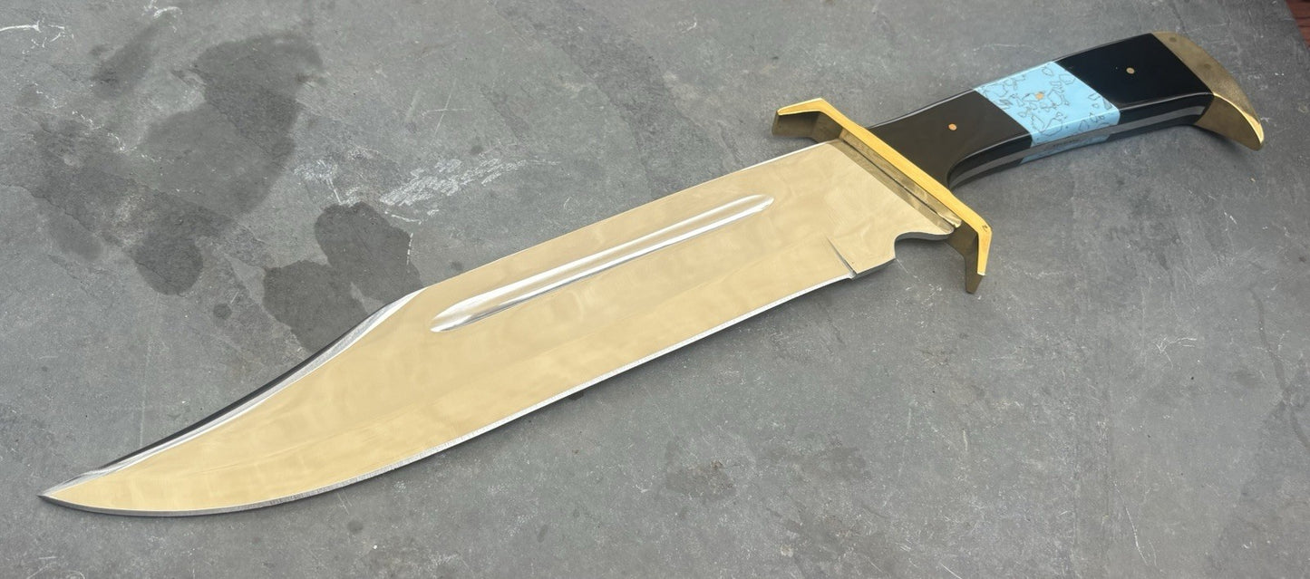 17” Bowie Knife MEGA XL Full Tang Brass Guard Heavy Duty Rambo Turquoise