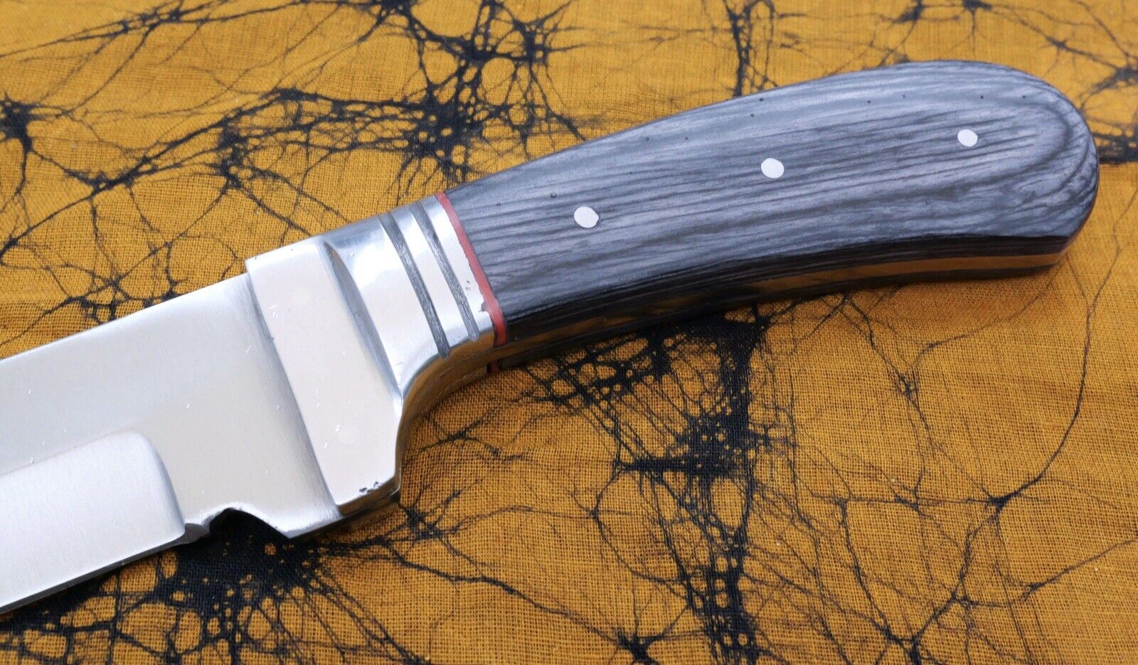 9” Fixed Blade Knife Wood Handle Full Tang Mirror Finish Black Leather Sheath