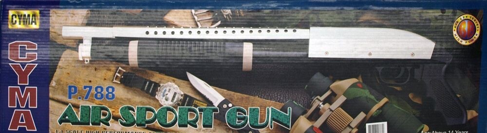 CYMA P.788 Spring Airsoft Shotgun 265 fps 25 round mag 6mm Bbs Chrome 27"