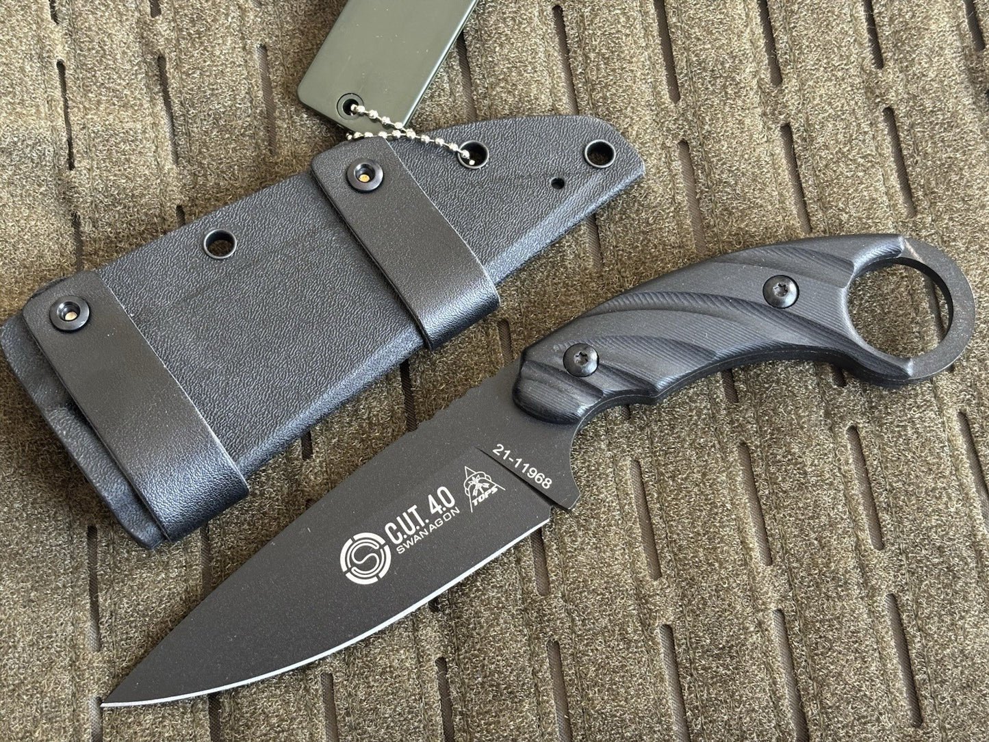 8” Fixed Blade Knife Horizontal Carry Belt Loop Kydex Sheath Blk Full Tang Sharp