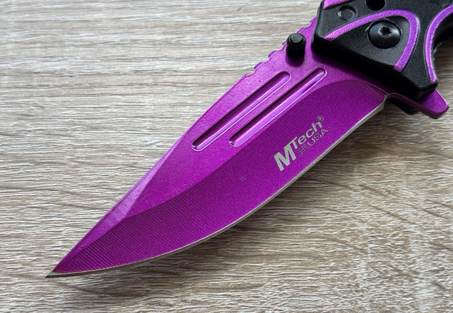 Purple Pocket Knife Spring Assisted Black Ladies Self Defense Girly Full Size