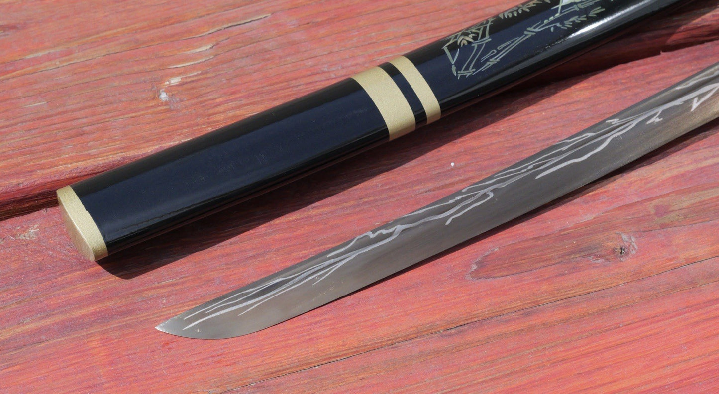 41" GRASSHOPPER SAMURAI Gold Blade Battle Ready Sharp Wood Scabbard Ornate Hilt