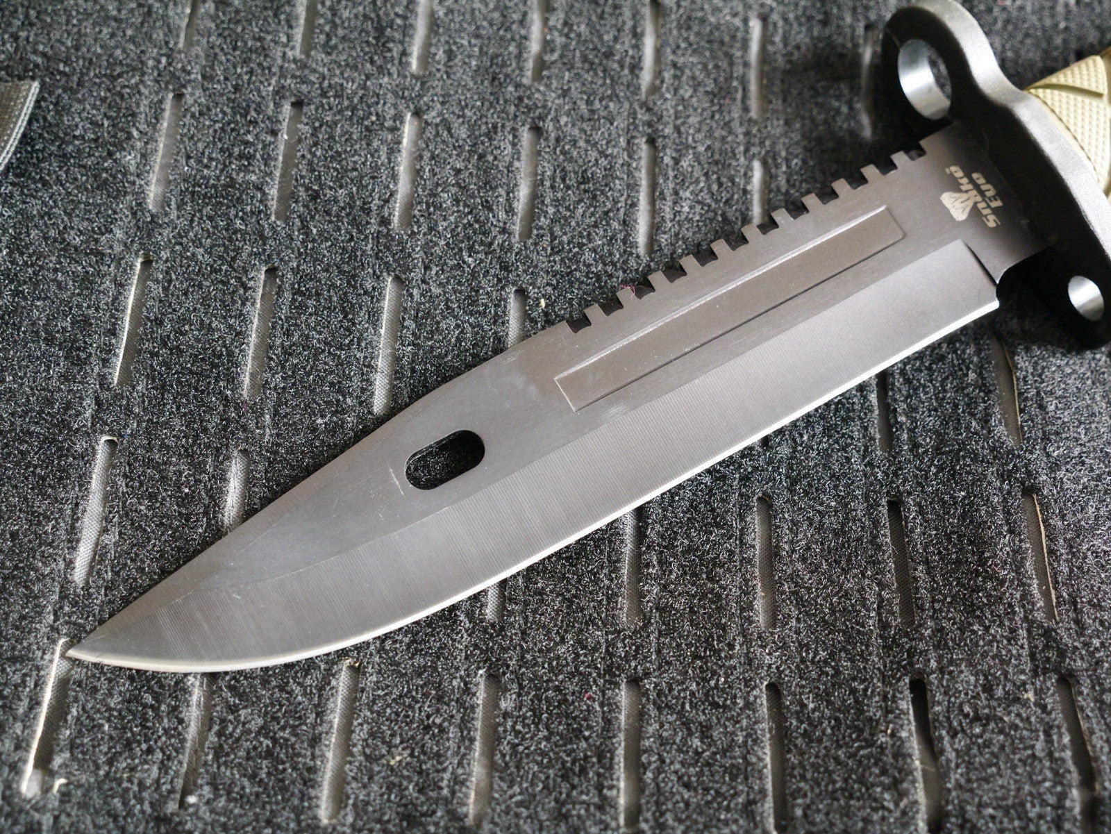 14” Fixed Blade Knife Black Blade Full Tang Rubber Handle Sawback Sharp Bayonet