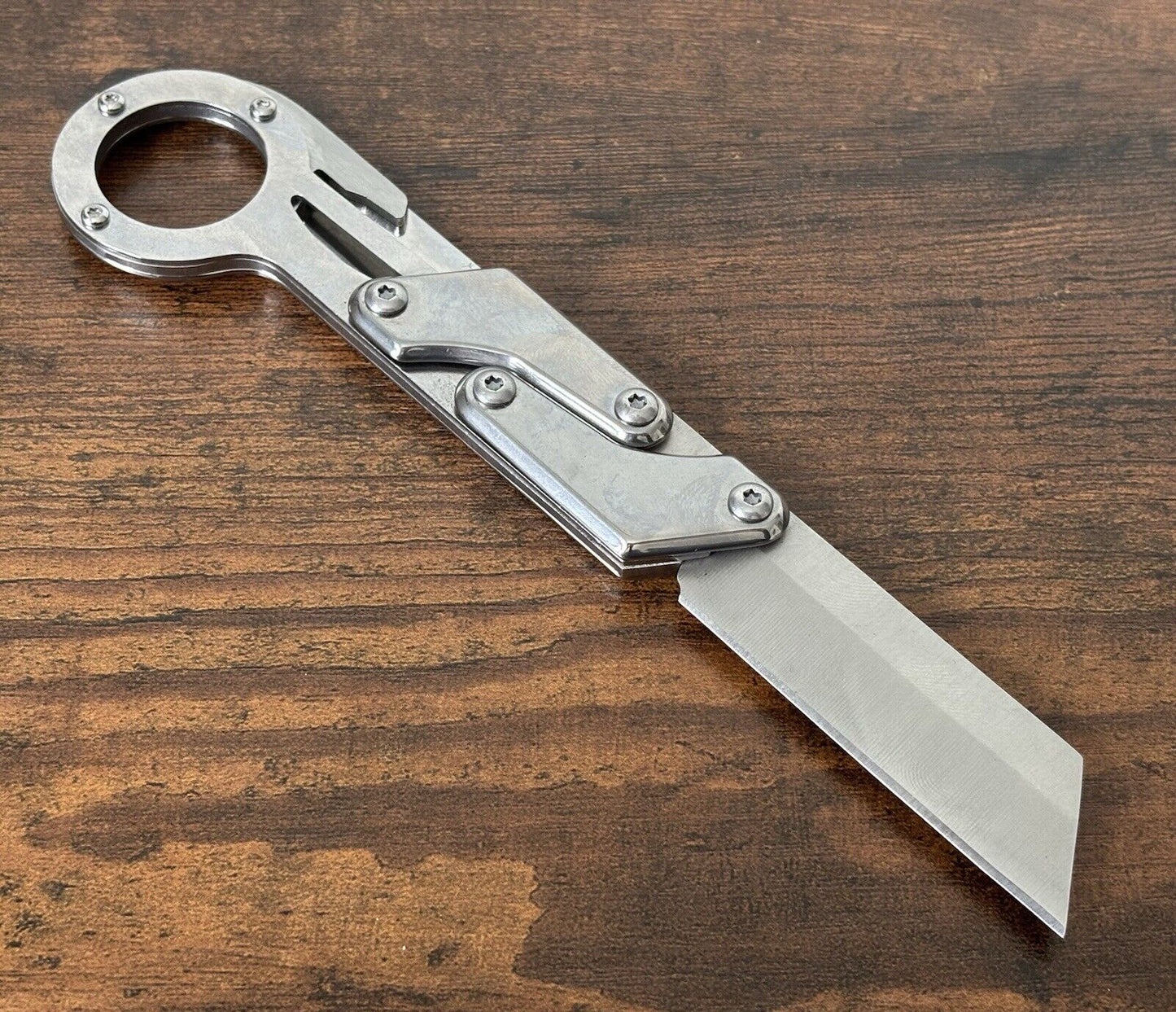 Folding Mechanical Pocket Knife 7 Inches Chrome Stainless Steel Reverse Tanto 
