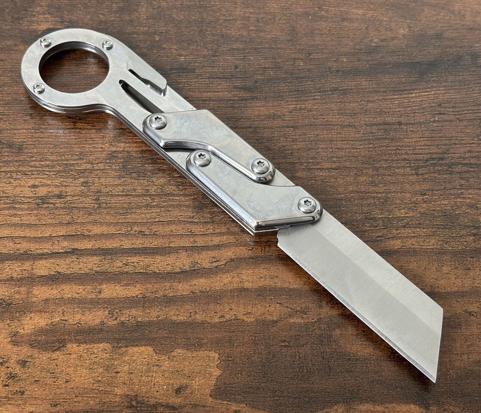 Folding Mechanical Pocket Knife 7 Inches Chrome Stainless Steel Reverse Tanto 