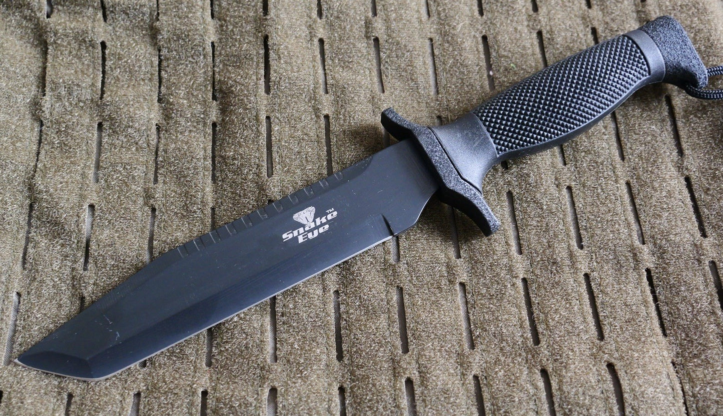 12” Heavy Duty Fixed Blade Knife Black First Recon Sharp Tanto Deluxe Sheath