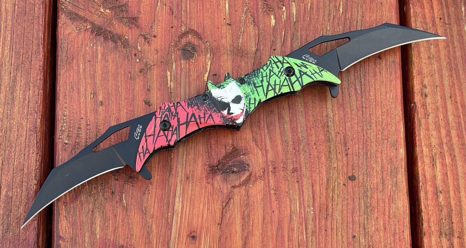 DARK KNIGHT ASSISTED DUAL BLADE BATMAN Joker Laughing HaHa FOLDING Pocket KNIFE