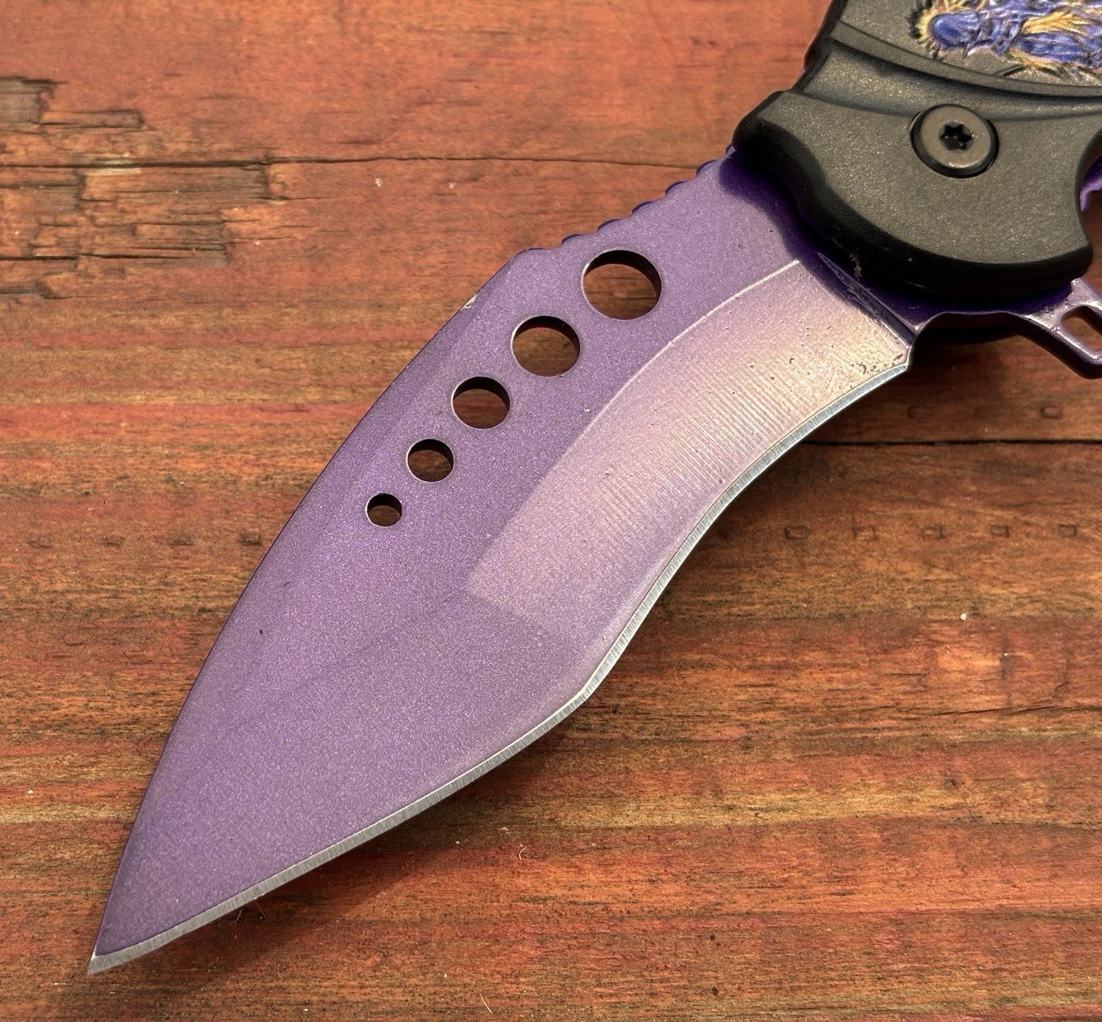 Skull Pocket Knife Purple Sring Assist Full Size Unique Design Fantasy belt clip