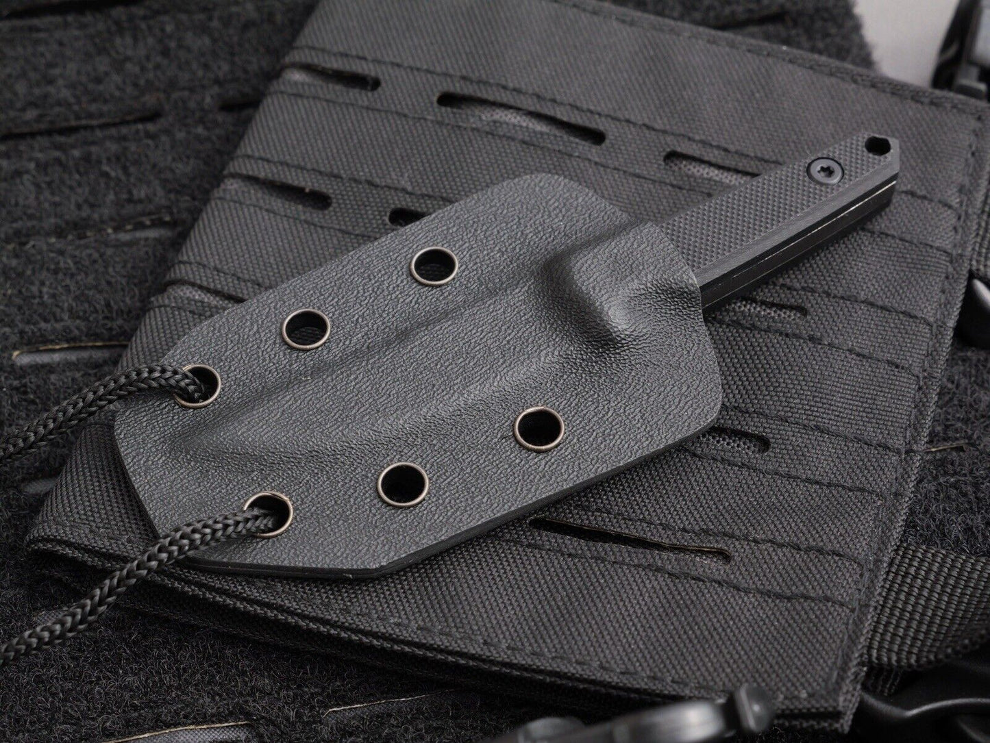 5” Neck Knife Mini Black Stonewash Full Tang Shadow Ops Stealth Kydex Sheath EDC