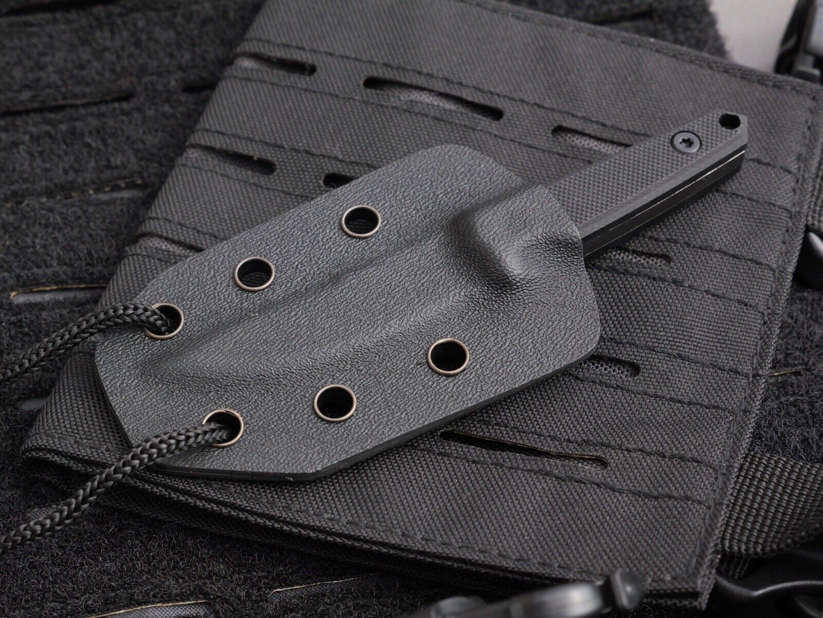 5” Neck Knife Mini Black Stonewash Full Tang Shadow Ops Stealth Kydex Sheath EDC