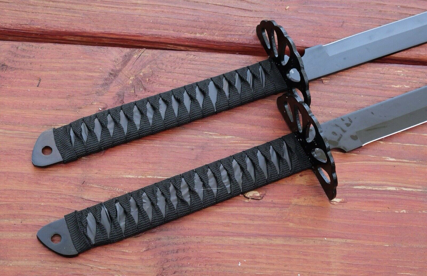 28” Ninja Sword Set Black Tanto Full Tang Hilt Twin Set Sheath Sharp 2 Pcs