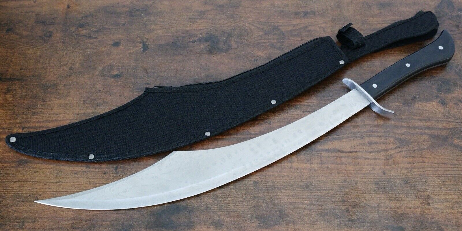 25” Scimitar Full Tang Wood Handle Nylon Sheath 18” Curved Blade Back Strap