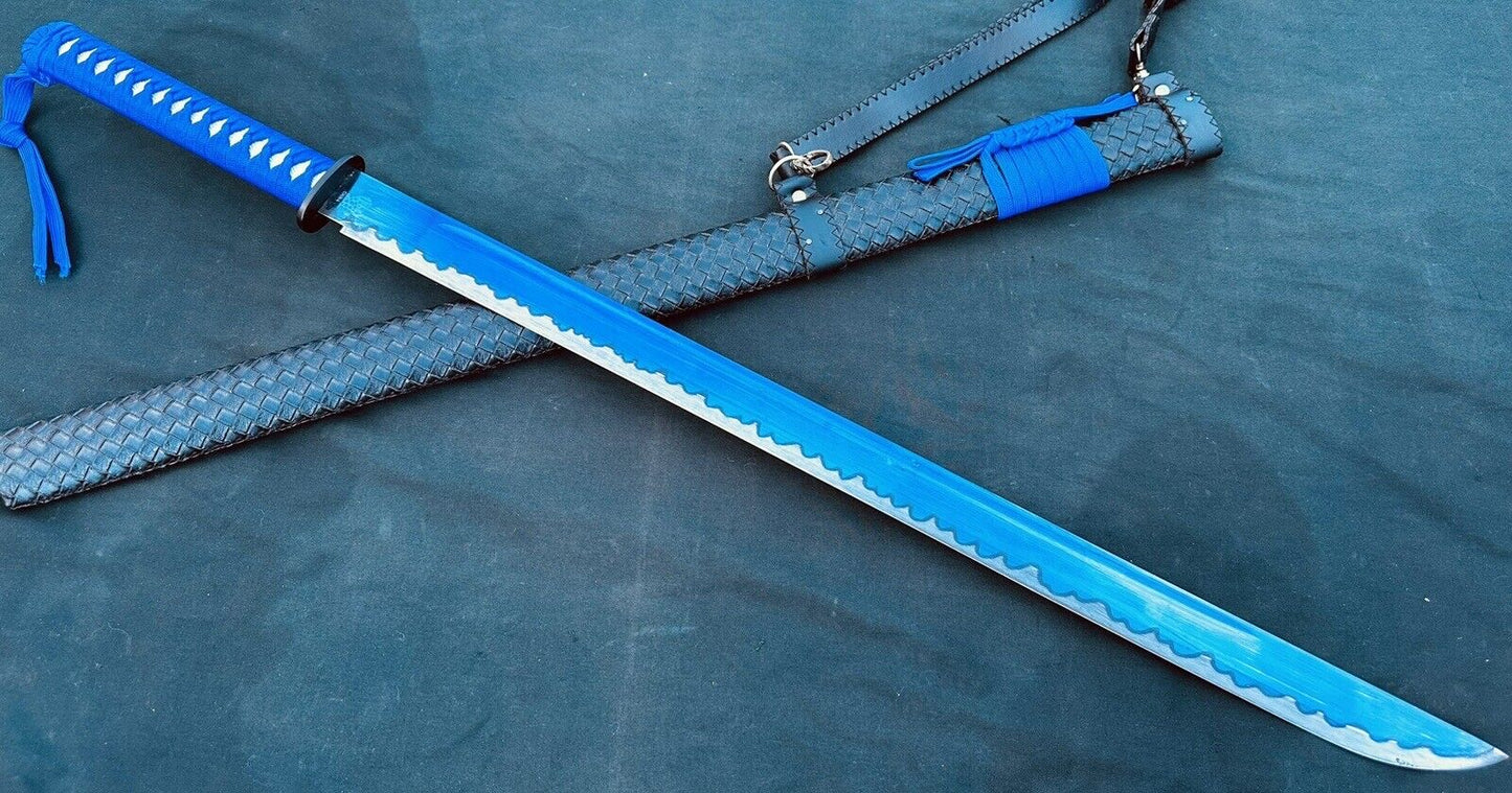 Samurai Katana 28” Blue Manganese Blade Deluxe Wrapped Wood Scabbard 38” Overall