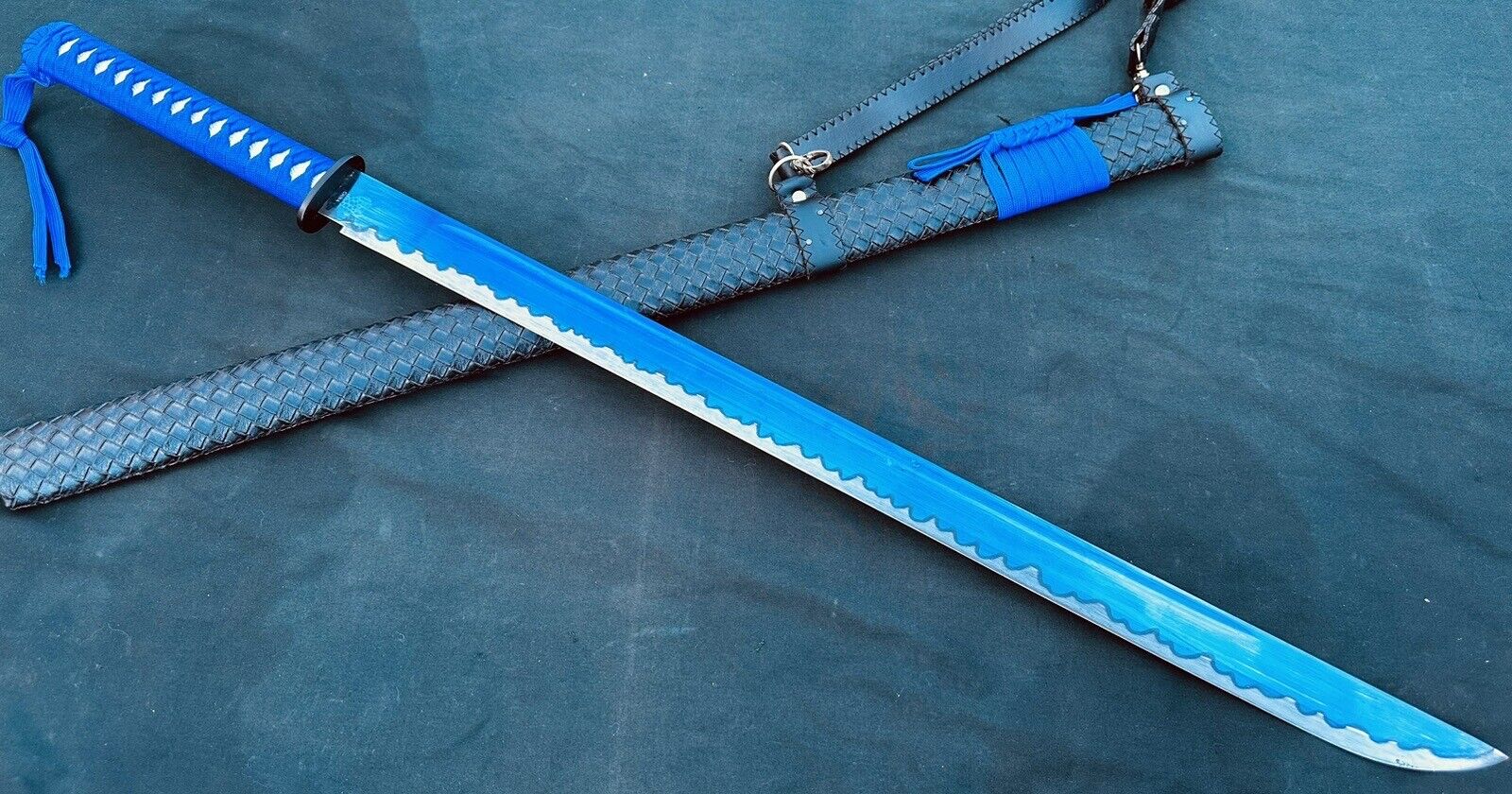 Samurai Katana 28” Blue Manganese Blade Deluxe Wrapped Wood Scabbard 38” Overall