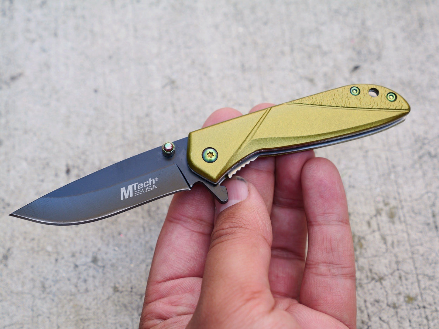 6” Aesthetic Spring Assist Pocket Knife Rainbow Clip Gold Scales Black 3” Blade