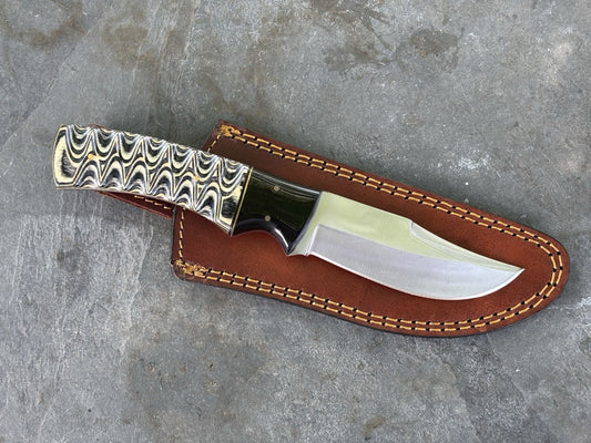 8.5” Fixed Blade Knife Full Tang Wood Handle Protective Leather Sheath