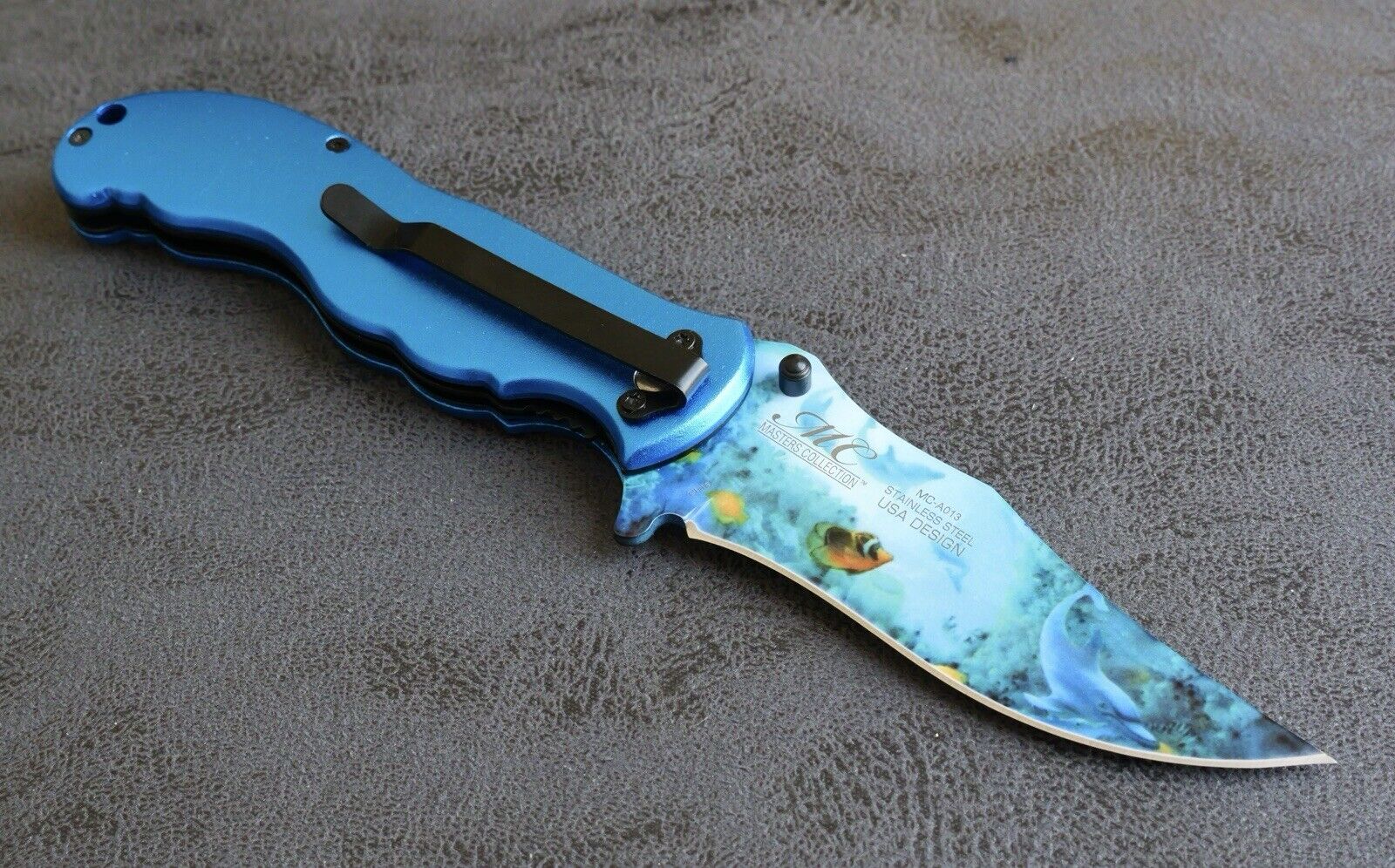 Mermaid Dolphins Pocket Knife Full Size Ocean Sharp Hand Painted Spring Assist