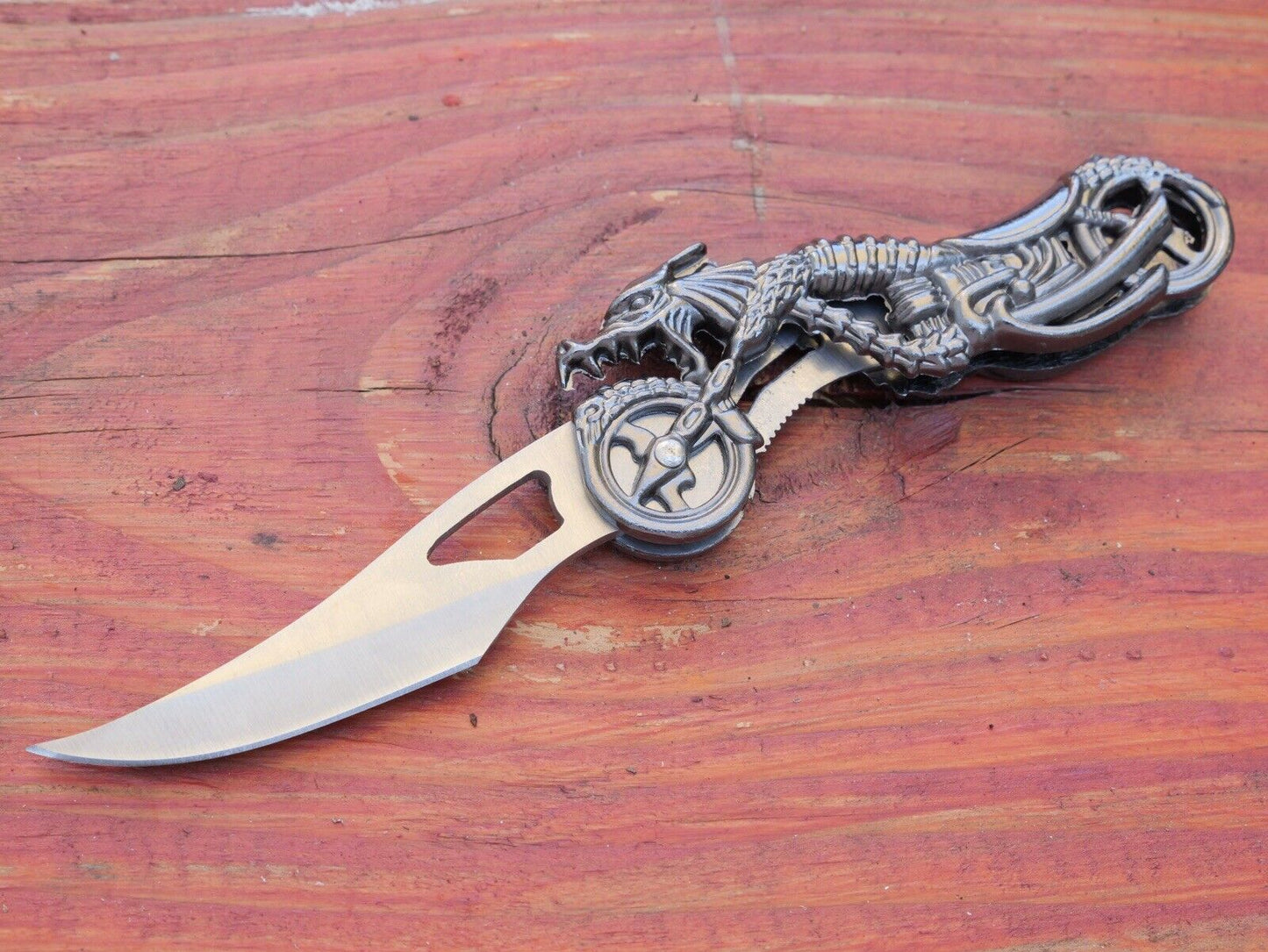 4” Folding Pocket Knife Motorcycle Design Novelty Display Collectible Dragon