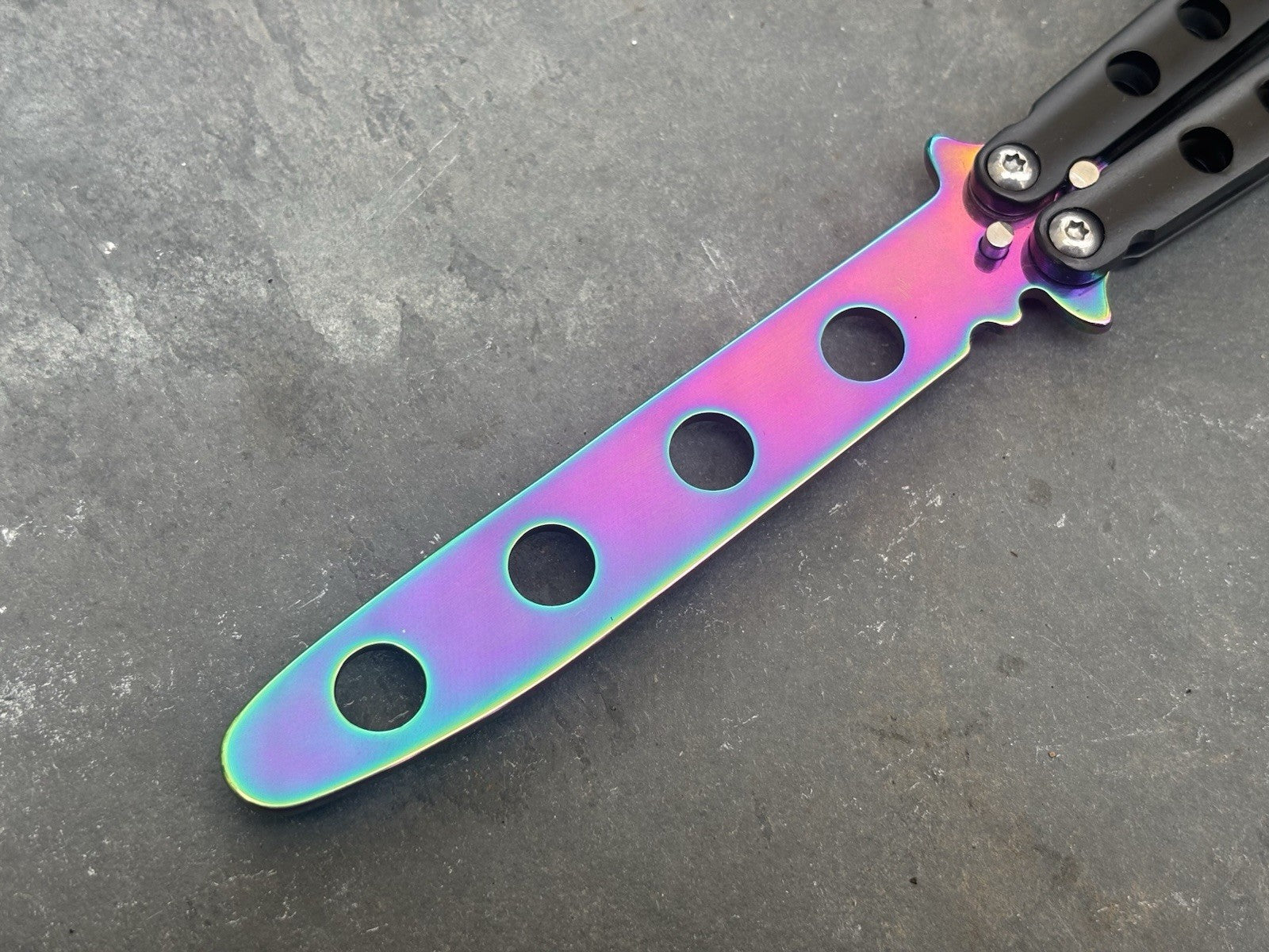 5.5" TRAINING BUTTERFLY Balisong Practice Titanium/black Flip Trick Toy Blunt