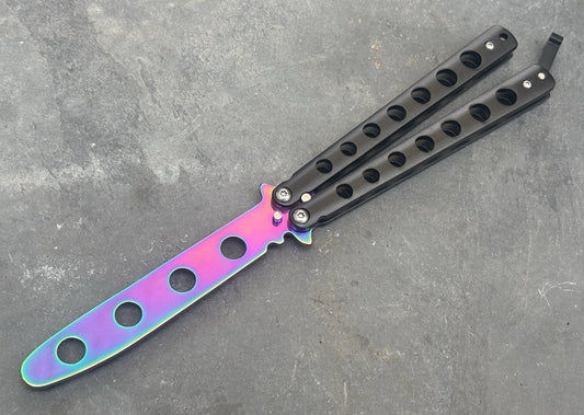 5.5" TRAINING BUTTERFLY Balisong Practice Titanium/black Flip Trick Toy Blunt