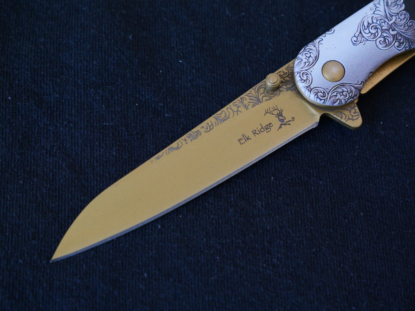 Gold Buck Spring Assist Pocket Knife Victorian Era Style Ornate Full Metal 8”