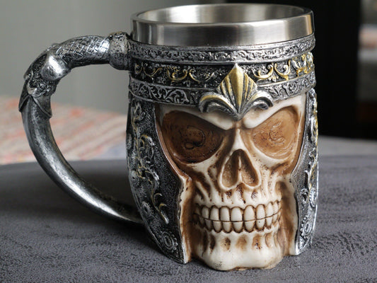 Skull Barrel Mug Rustic Medieval Feast 550ML Stainless Steel Norse Tankard Cup