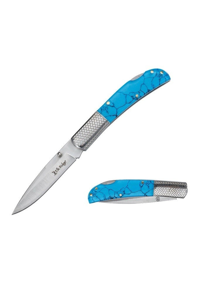 4” Classic Pocket Knife Lock Back Blue Chrome 7” Overall 3” Blade Sharp