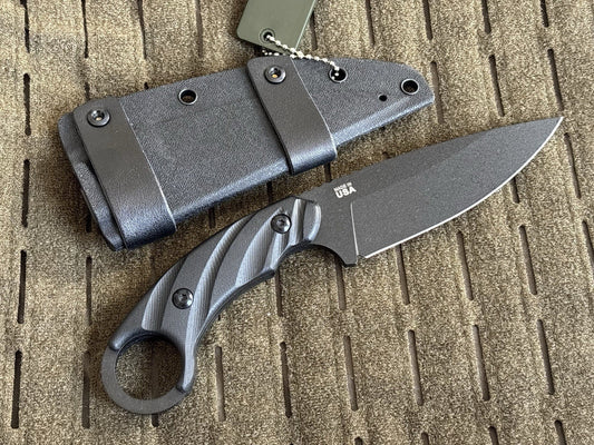 8” Fixed Blade Knife Horizontal Carry Belt Loop Kydex Sheath Blk Full Tang Sharp