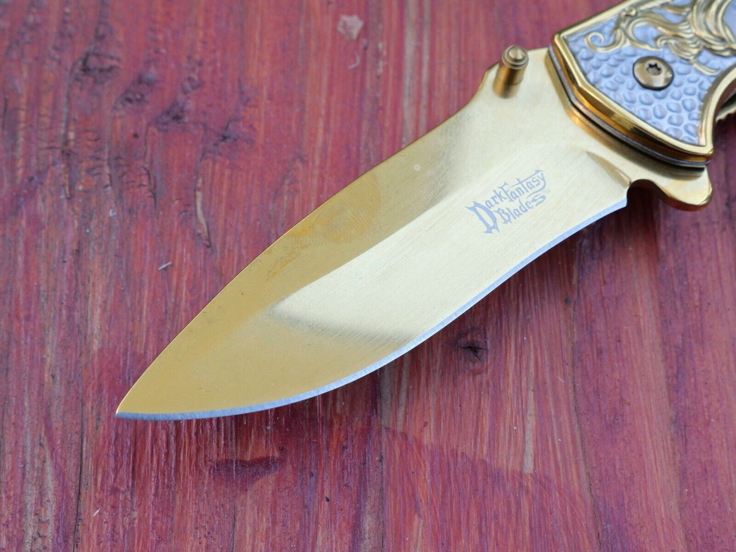 Mermaid Pocket Knife Full Size 3D Metal Handle Sharp Gold Spring Assist Clip