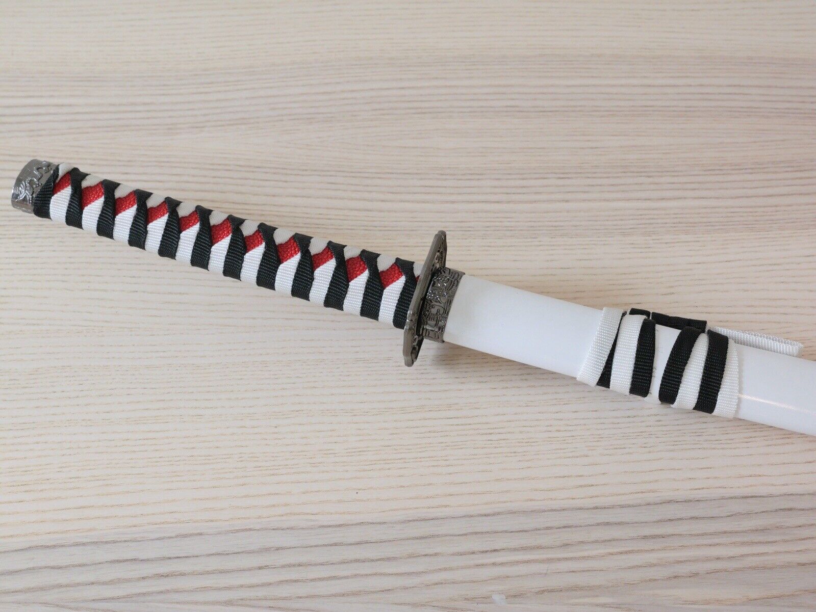 40” Katana Samurai Sword White Wood Scabbard Elegant Display Collectible Red Blk