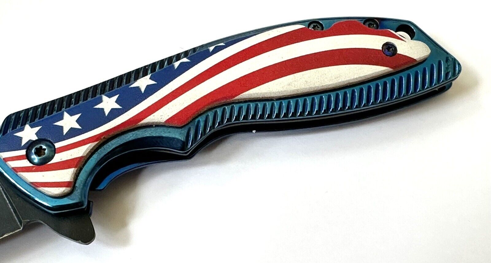 American Eagle Flag Pocket Knife Blue Metal Freedom Full Size 4.5” Sharp Edc