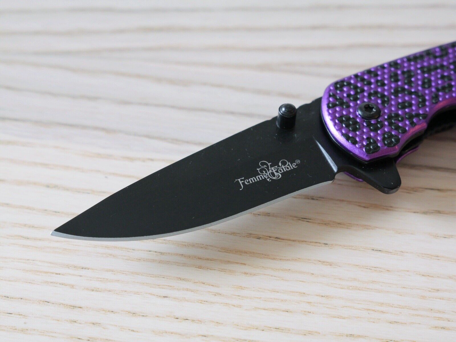 Purple Cheetah Pocket Knife Ladies Pretty Girly Folding Small 4” Sharp Black