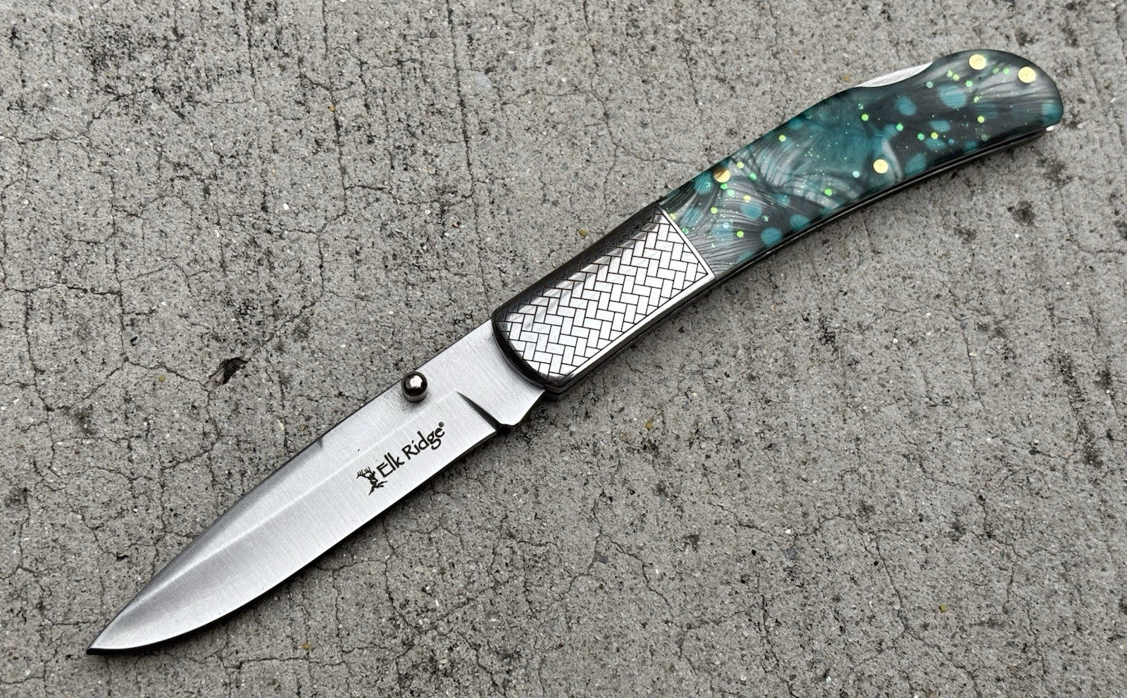 Classic Manual Pocket Knife Chrome Green 4” Closed Sharp Elk Ridge OG Vintage