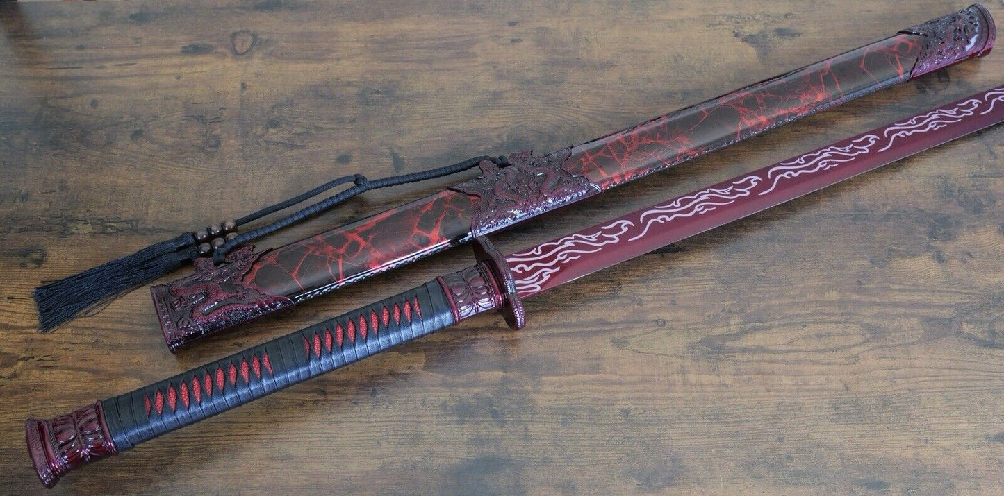 44” Ninja Sword Extra Long Two Hand Sword Tanto Sharp Battle Ready Red Manganese