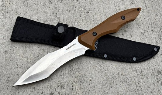 11” Fixed Blade Knife Full Tang Combat Bolo Desert Tan Nylon Sheath 