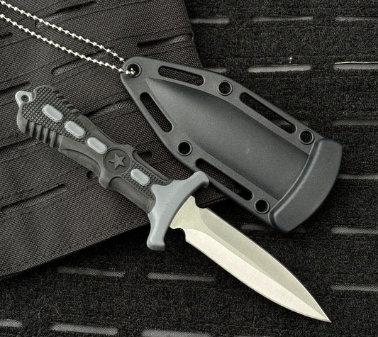 Neck Knife Full Tang Ball Chain Tactical Sheath 7” Spear Point Rubber Handle