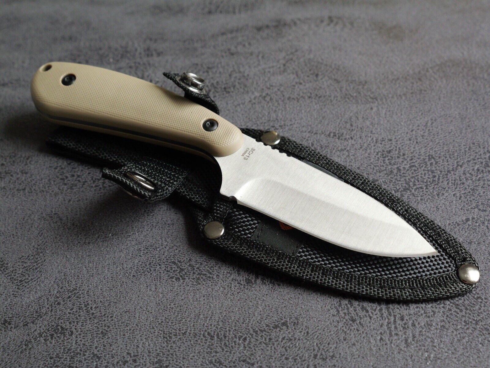 7” Mini Fixed Blade Knife Heavy Duty Full Tang Nylon Sheath Tan Scales Tactical