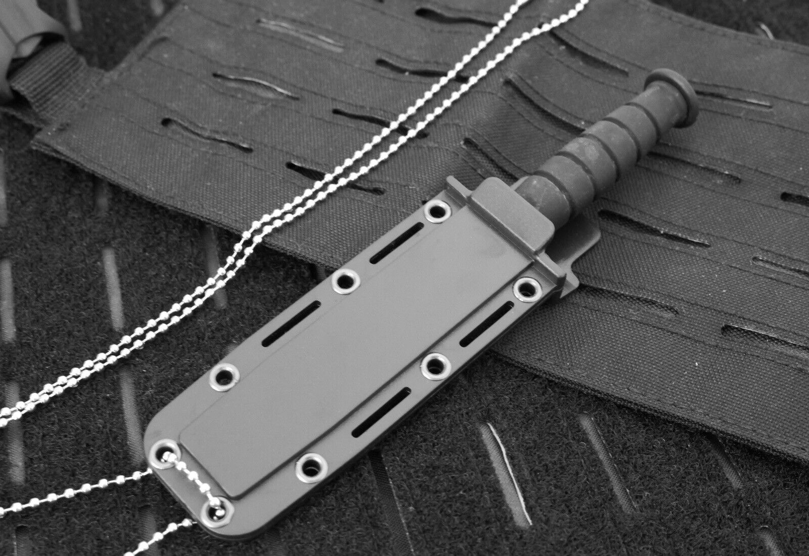 6” Neck Knife Black Stealth Swat Tactical Ball Chain Rubber Handle Hard Sheath