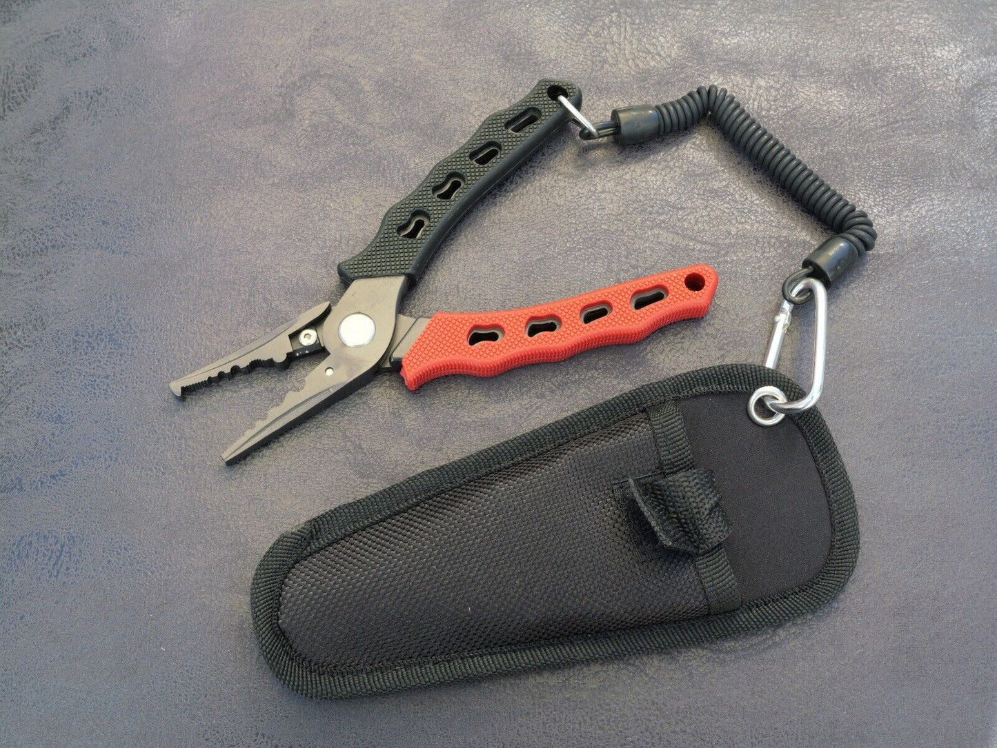 7” Pliers Aluminum Rubber Handle Sheath Coil Lanyard Line Cutters Angler Red