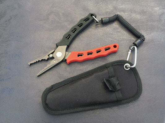 7” Pliers Aluminum Rubber Handle Sheath Coil Lanyard Line Cutters Angler Red