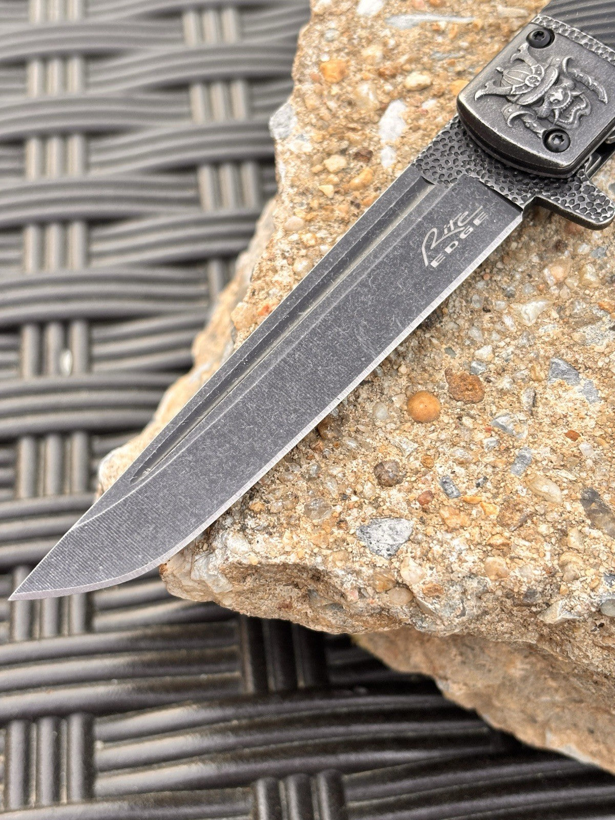 5” Samurai Pocket Knife Tanto Spring Assist Black Stonewash Tanto Clip 4” Blade