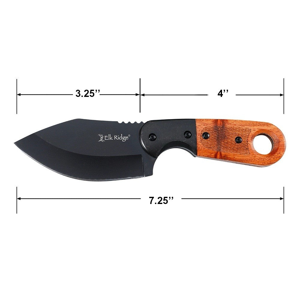 Elk Ridge Black Fixed Blade Knife with Wood Handle & Sheath – Durable & Sharp
