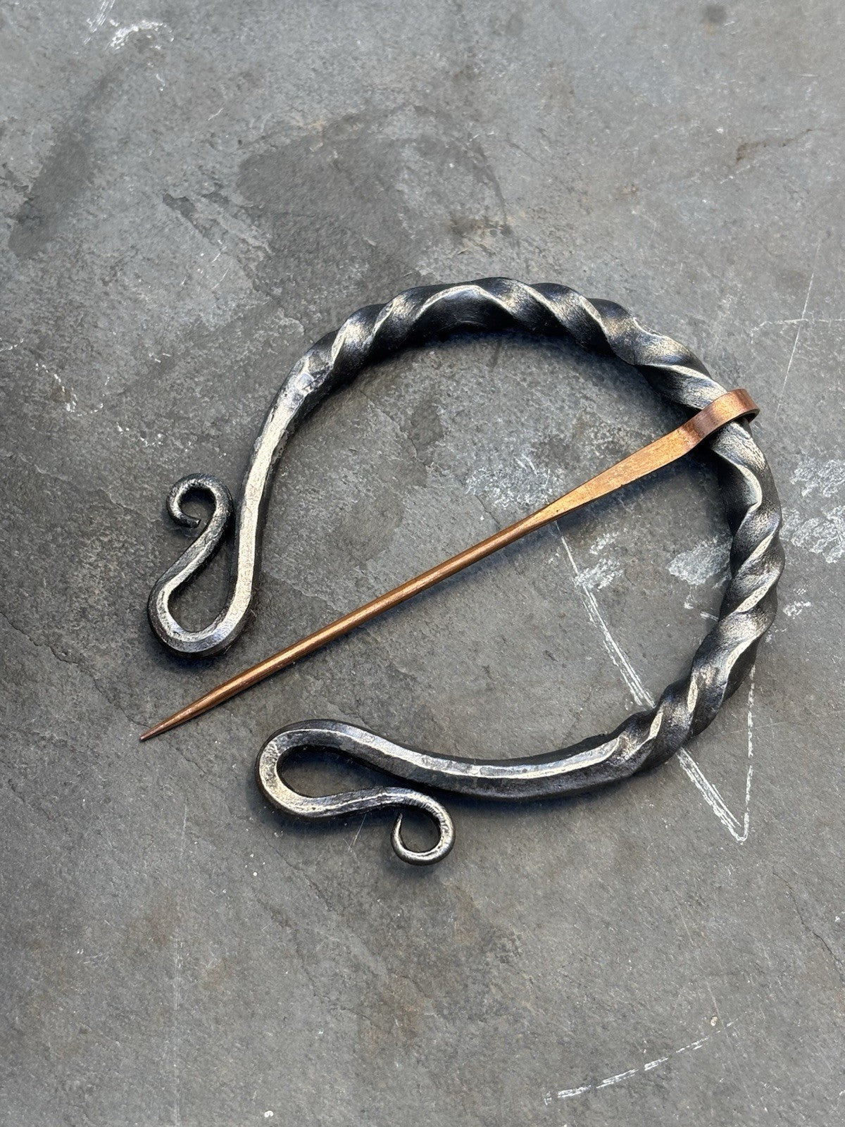 Medieval Cloak Pin Brooch Iron Hand Forged 3inches Copper Pin Blacksmith Ornate