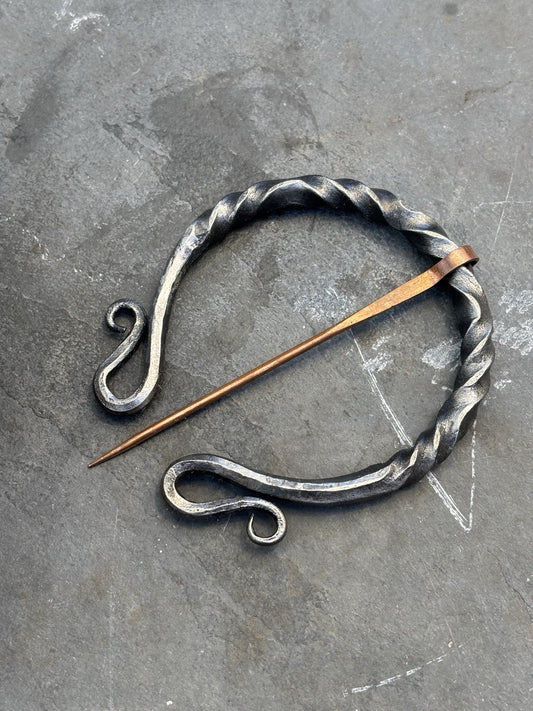 Medieval Cloak Pin Brooch Iron Hand Forged 3inches Copper Pin Blacksmith Ornate