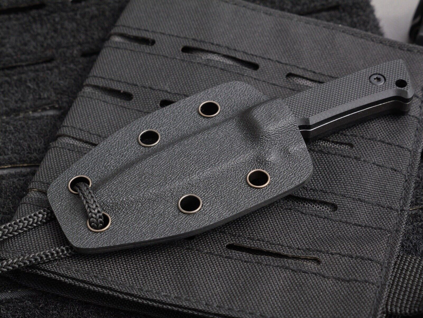 5” Neck Knife Mini Black Stonewash Full Tang Shadow Ops Stealth Kydex Sheath EDC