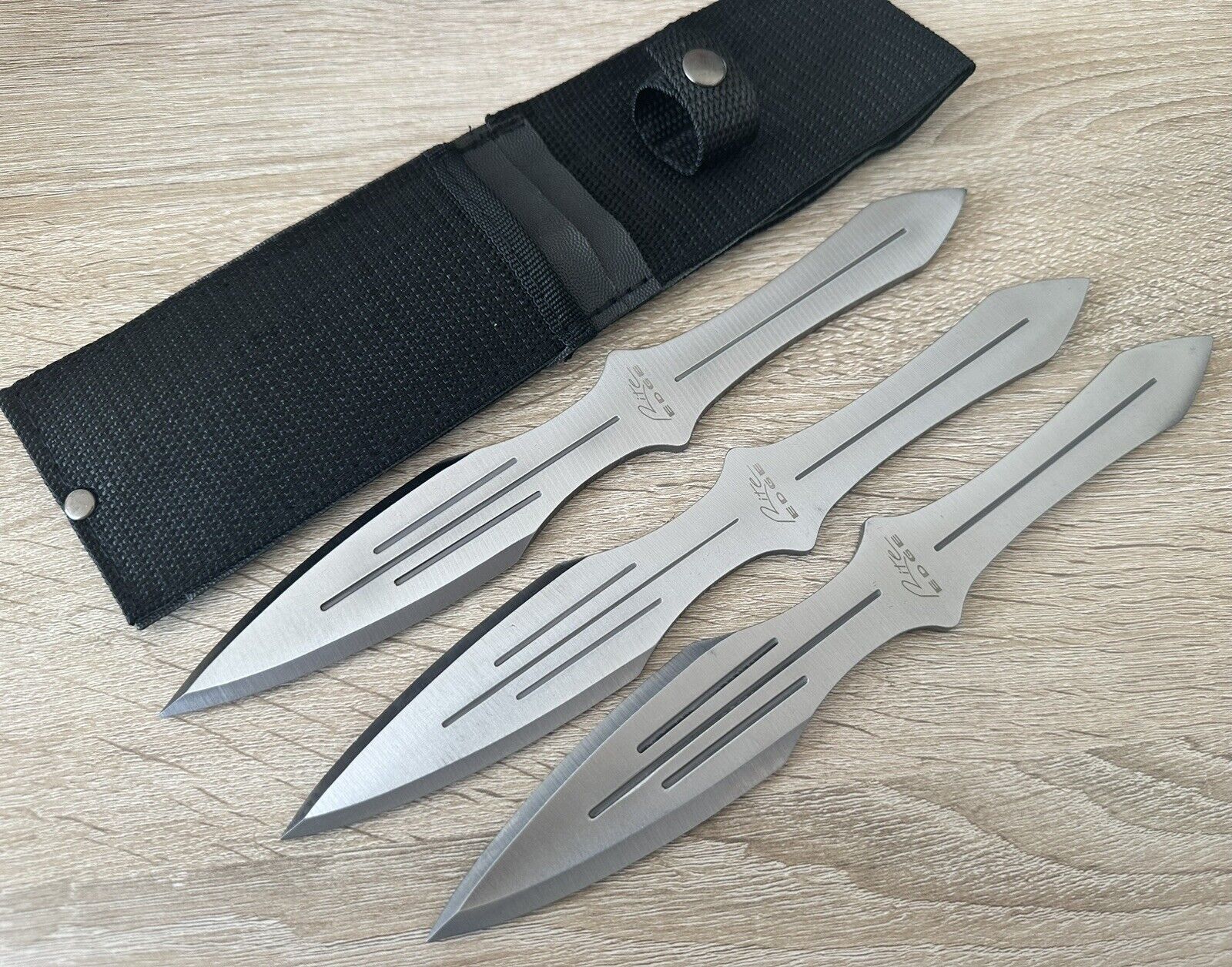 Silver Throwing Knives Set Spear Point Double Edge Heavy Gauge 10" Full Tang