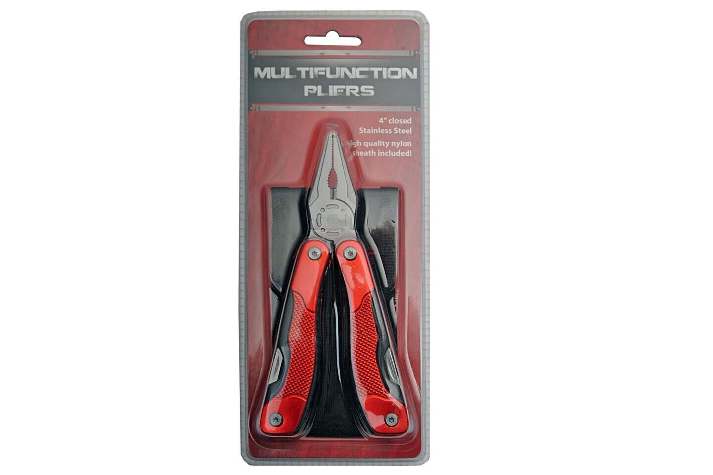 Multi Tool Red Full Size 13 Functions Pliers Knife Saw Screwdriver Ruler Sheath