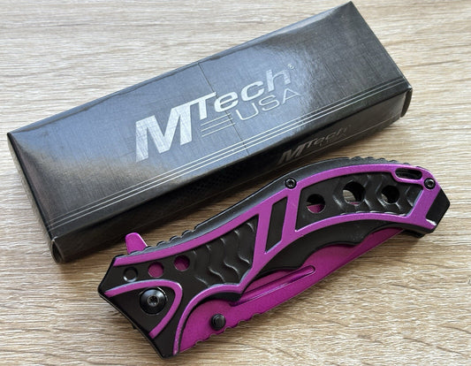 Purple Pocket Knife Spring Assisted Black Ladies Self Defense Girly Full Size